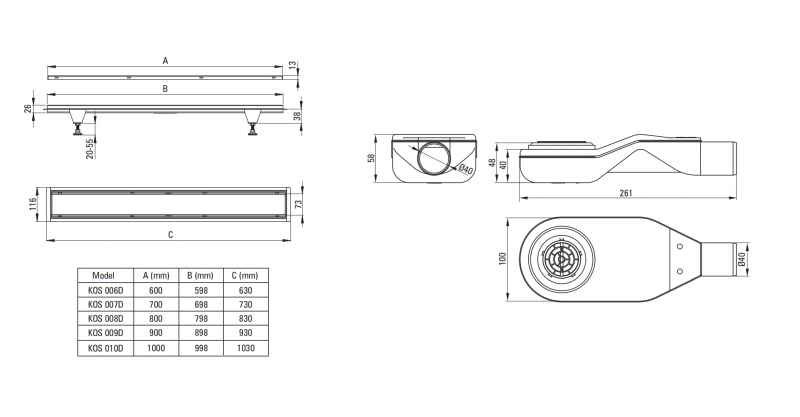 Deante odpływ liniowy odwracalny 100 cm z syfonem czarny KOSN10D