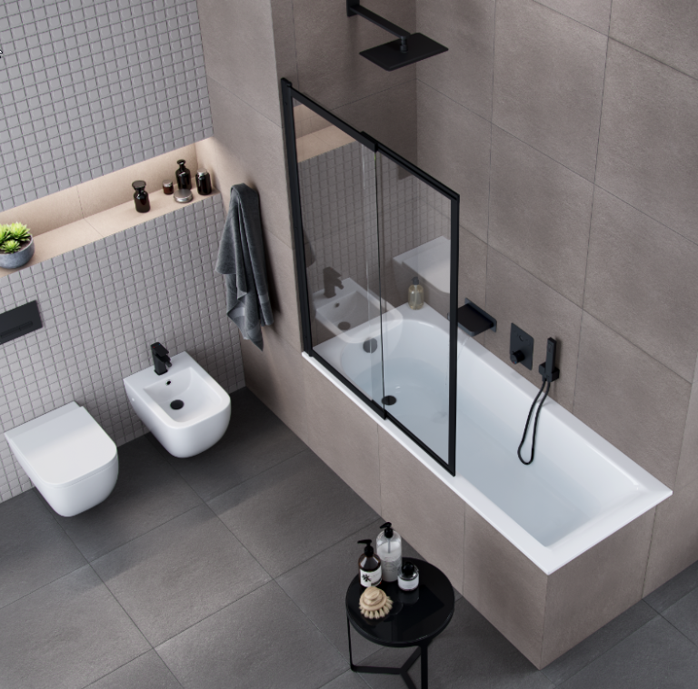 Excellent liner parawan wannowy 2-cześciowy rozsuwany - 63-110cm czarny matowy KAEX.2930.1100.LP