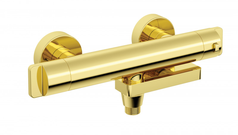 Deante Cascada bateria wannowa termostatyczna ze składaną wylewką ścienna złoty BCHZ1BT