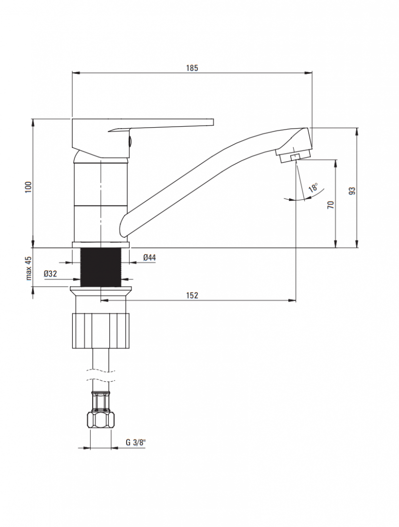 Deante Tubo bateria umywalkowa z obrotową wylewką chrom połysk BUT026M