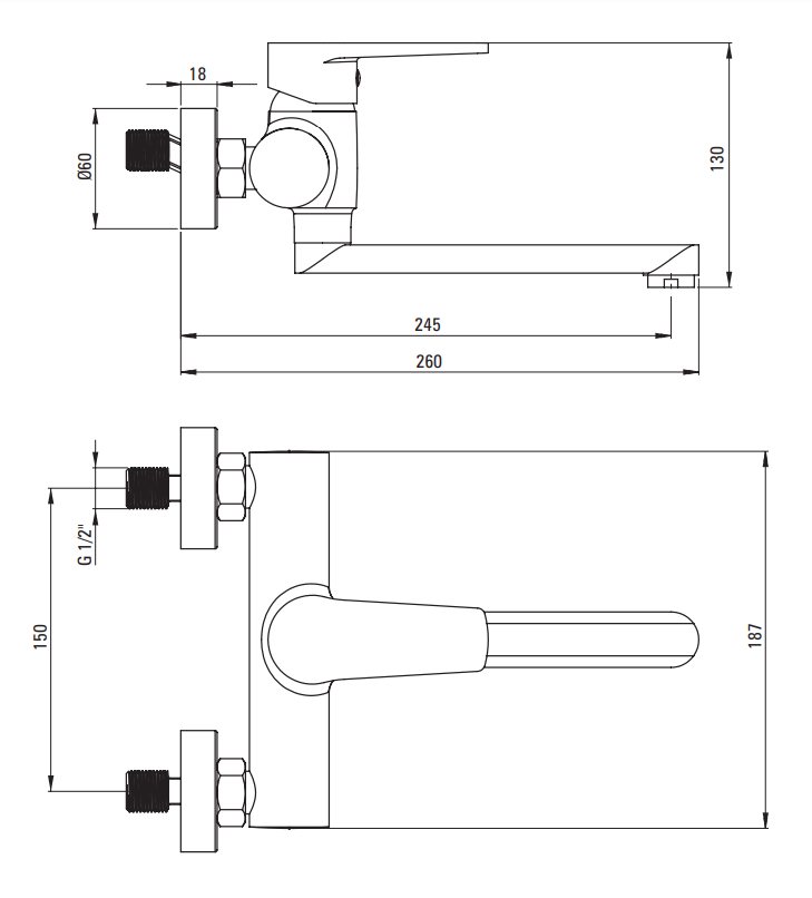 Deante Tubo bateria umywalkowa ścienna chrom połysk BUT050M