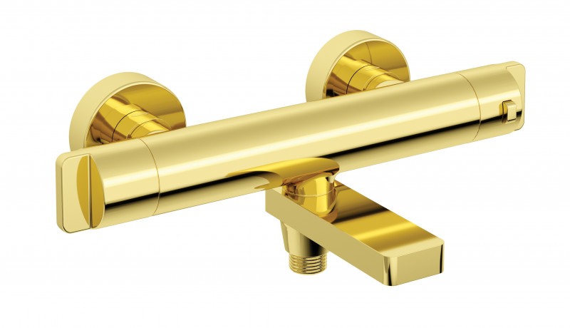 Deante Cascada bateria wannowa termostatyczna ze składaną wylewką ścienna złoty BCHZ1BT