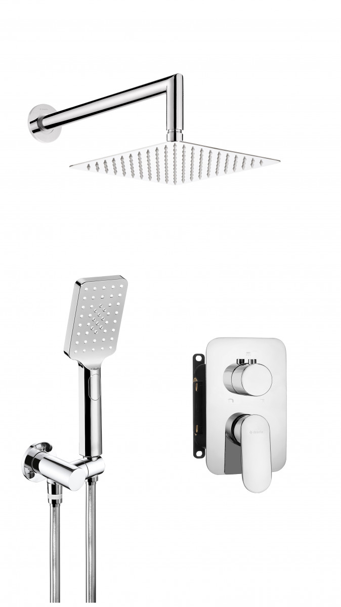 Deante Alpinia zestaw prysznicowy podtynkowy z deszczownicą 25x25 chrom połysk BXYZ0GAM