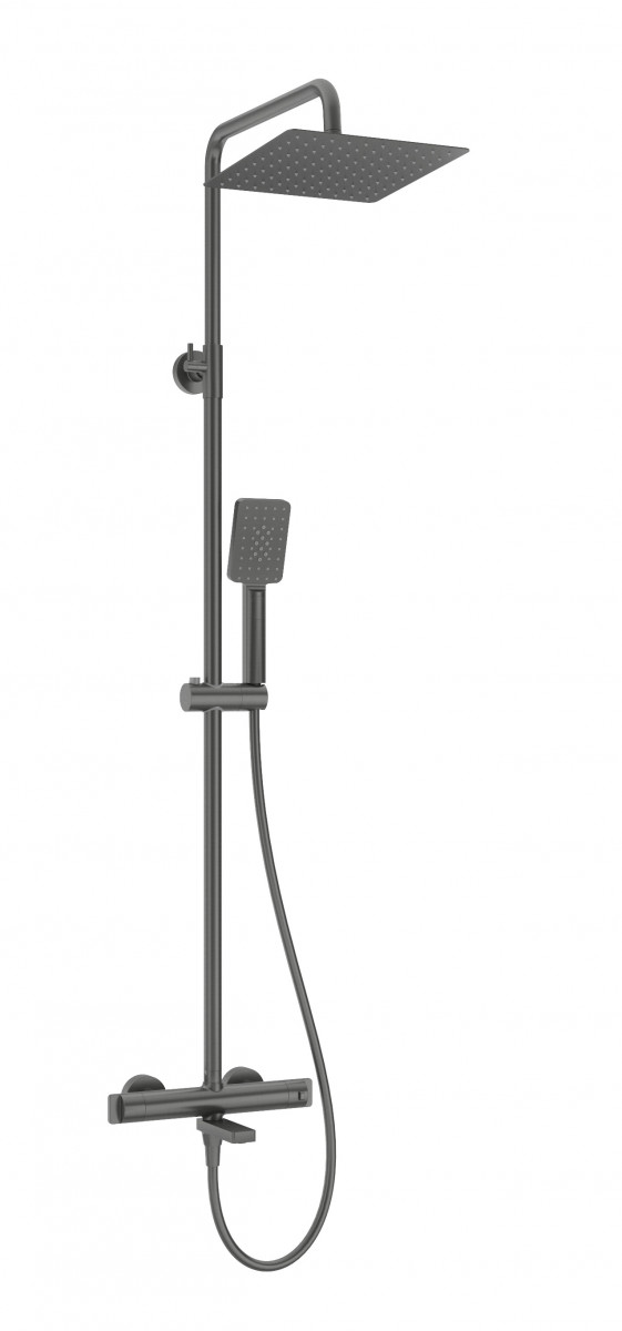 Deante Cascada termostatyczny zestaw wannowy z deszczownicą 25x25 i składaną wylewką titanium NACD1HT