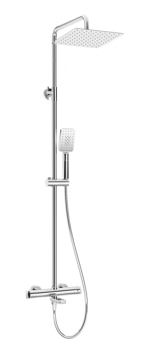 Deante Cascada termostatyczny zestaw wannowy z deszczownicą 25x25 i składaną wylewką chrom NAC01HT