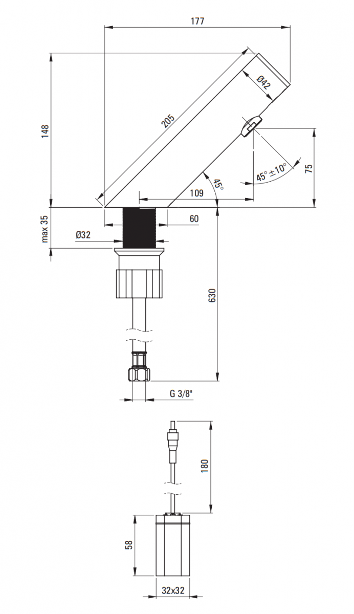Deante Sense bateria umywalkowa bezdotykowa bez regulacji temperatury - zasilanie bateryjne stal szczotkowana BQRF28R