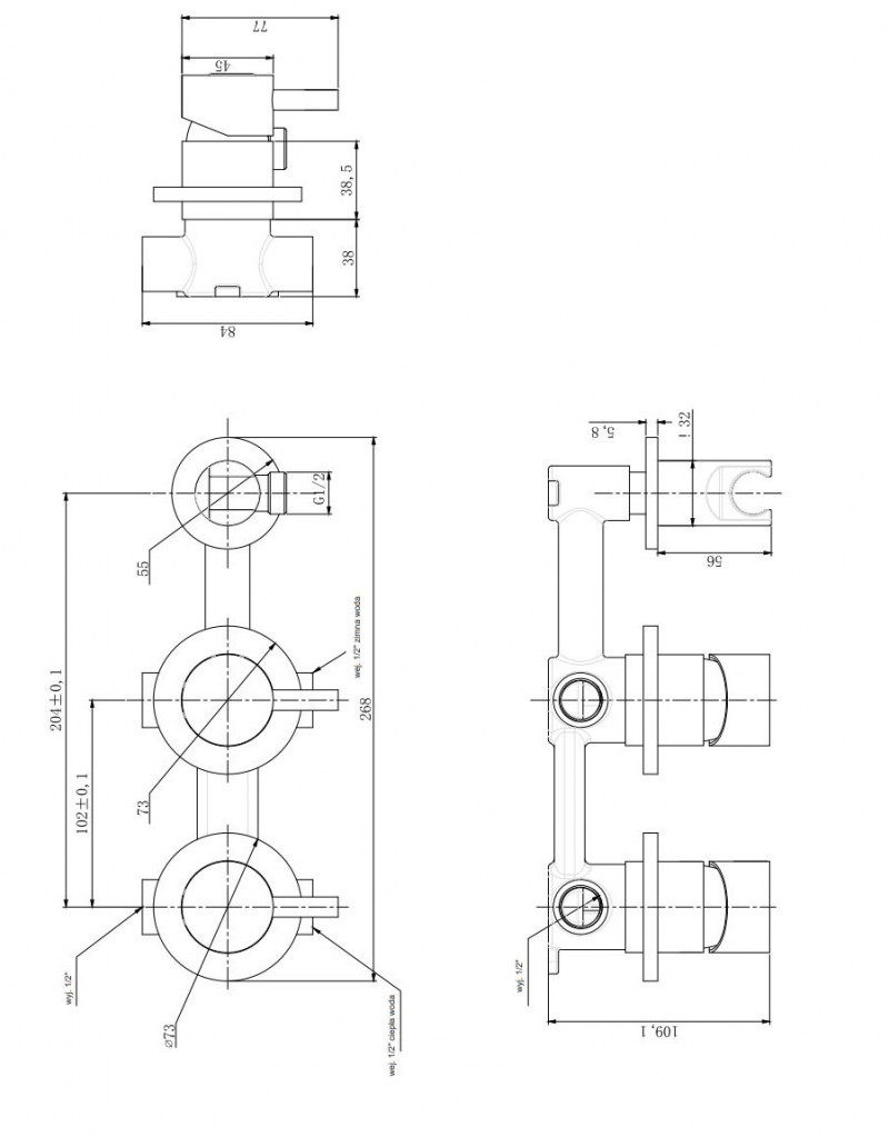 Kohlman Axel Black podtynkowa bateria wannowo-prysznicowa 3-otworowa czarny mat QW260AB