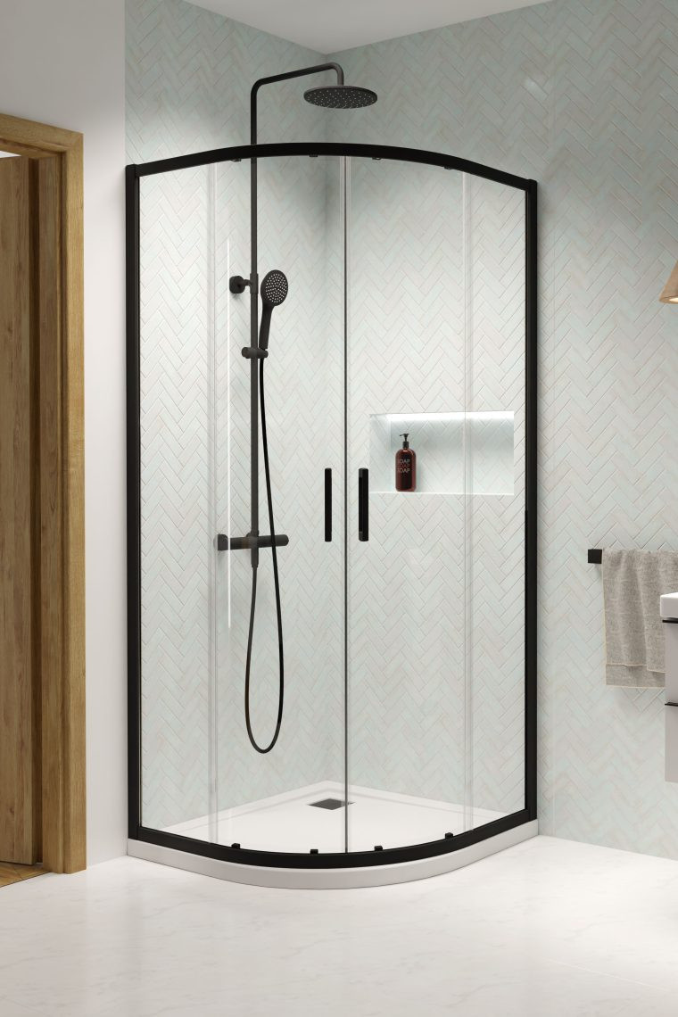 Radaway Premium Pro Black PDD kabina półokrągła 90x90 drzwi przesuwne czarny przeźroczyste Easy Clean 1013000-01-01 + 1013200-54-01