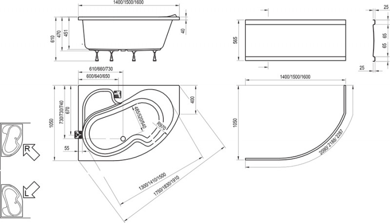 Ravak Rosa I wanna asymetryczna 140x105 lewa CI01000000