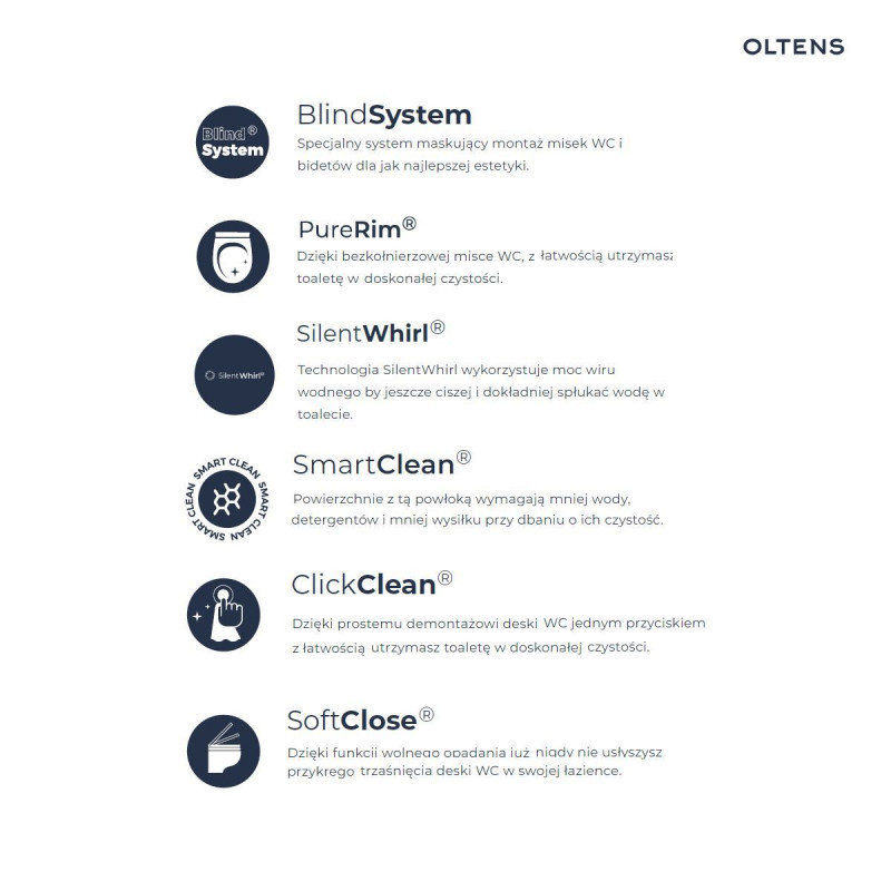 Zestaw Oltens Hamnes Stille muszla wisząca PureRim SilentWhirl z deską wolnoopadającą biały 42023000