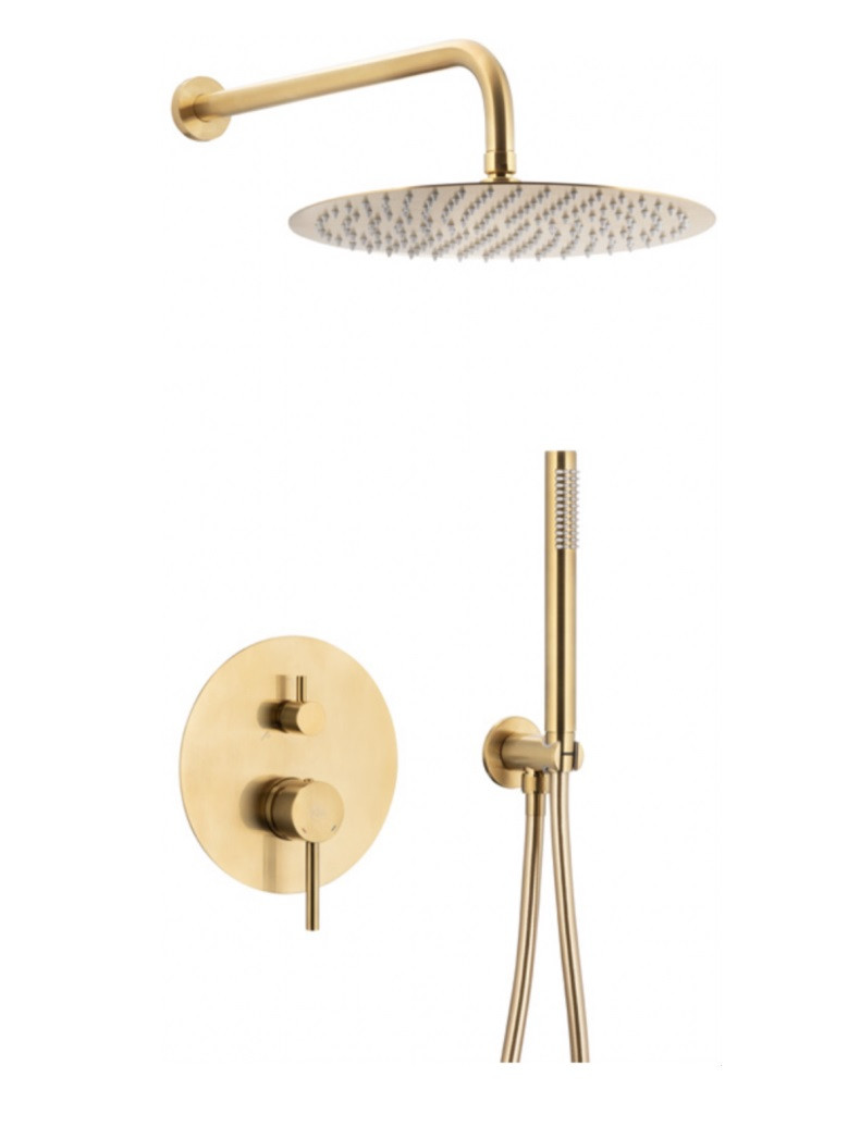 KFA Moza Brushed Gold zestaw prysznicowy podtynkowy 3-drożny z deszczownicą złoty szczotkowany 5039-501-31