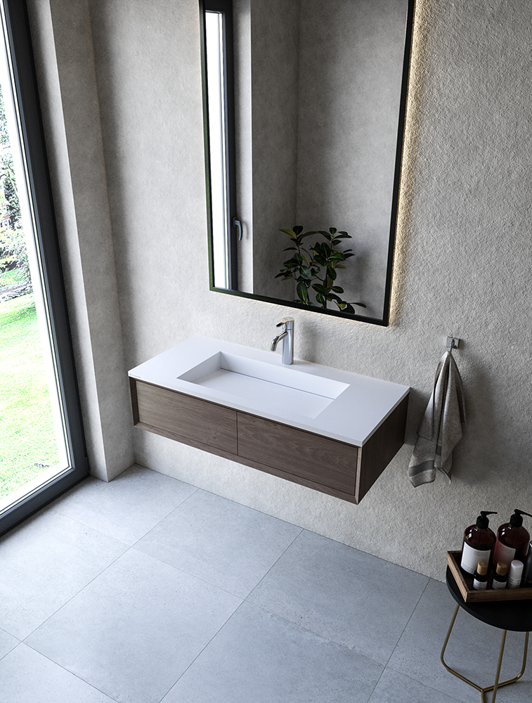 Cristalstone Linea Ideal umywalka meblowa 100x45 cm z odpływem liniowym biały satynowy mat U1000-MCOLC/CR