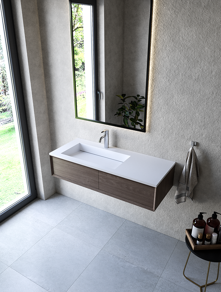 Cristalstone Linea Ideal umywalka meblowa 110x45 cm lewa z odpływem liniowym biały satynowy mat U1100-MBLOLC/CR