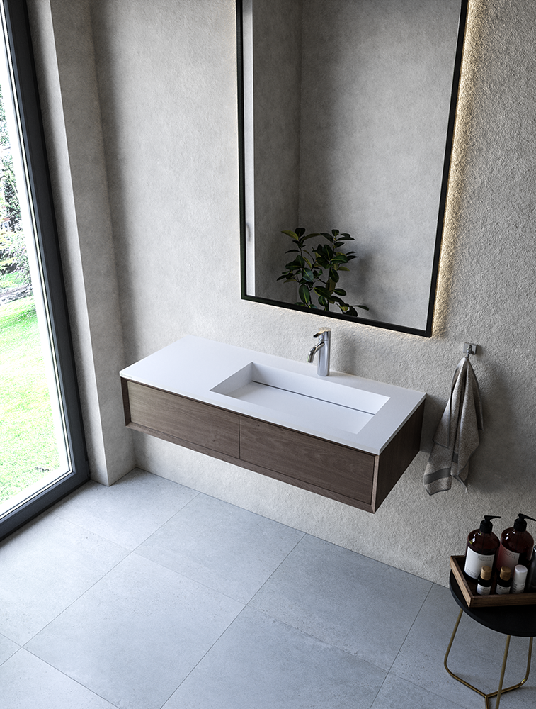 Cristalstone Linea Ideal umywalka meblowa 110x45 cm prawa z odpływem liniowym biały satynowy mat U1100-MBPOLC/CR