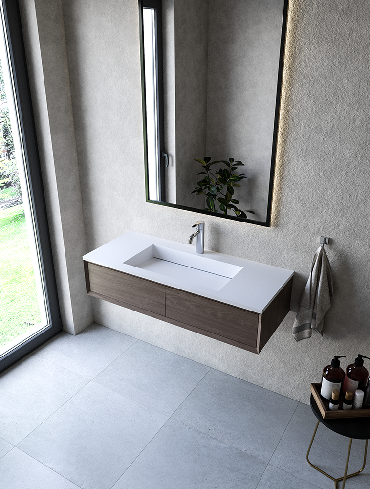 Cristalstone Linea Ideal umywalka meblowa 110x45 cm z odpływem liniowym biały satynowy mat U1100-MCOLC/CR