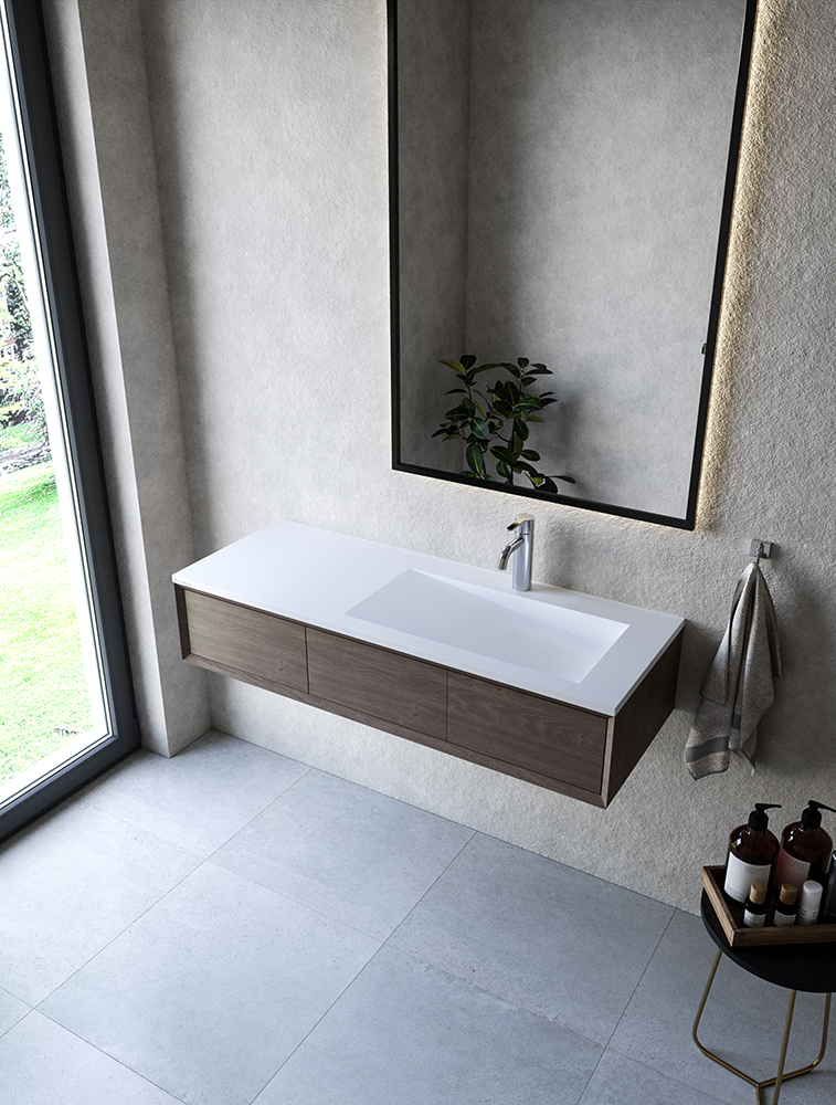 Cristalstone Linea Ideal umywalka meblowa 120x45 cm prawa z odpływem liniowym biały satynowy mat U1200-MBPOLB/CR