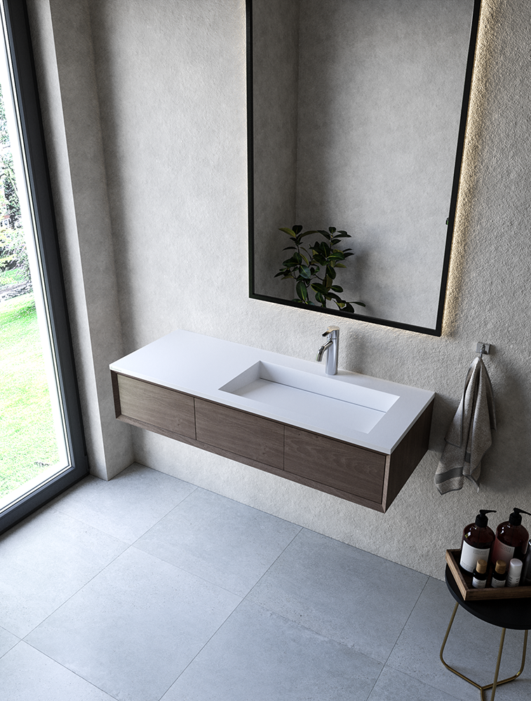 Cristalstone Linea Ideal umywalka meblowa 120x45 cm prawa z odpływem liniowym biały satynowy mat U1200-MBPOLC/CR