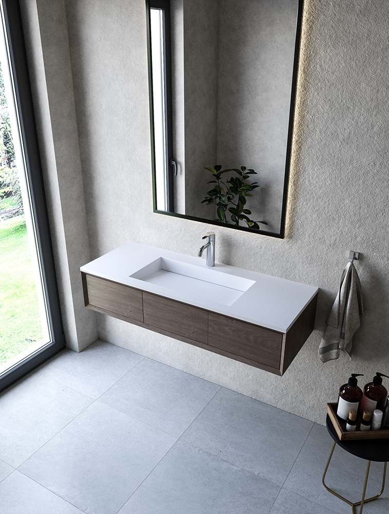 Cristalstone Linea Ideal umywalka meblowa 120x45 cm z odpływem liniowym biały satynowy mat U1200-MCOLC/CR