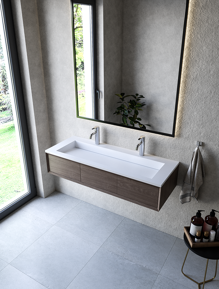 Cristalstone Linea Ideal umywalka meblowa 120x45 cm z odpływem liniowym biały satynowy mat U1200-MOLC/CR