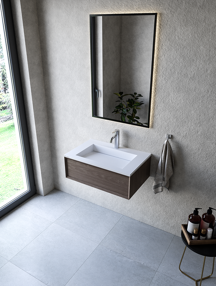 Cristalstone Linea Ideal umywalka meblowa 70x45 cm z odpływem liniowym biały satynowy mat U700-MCOLC/CR