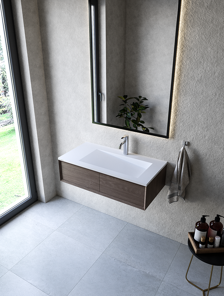 Cristalstone Linea Ideal umywalka meblowa 90x45 cm prawa z odpływem liniowym biały satynowy mat U900-MBPOLB/CR