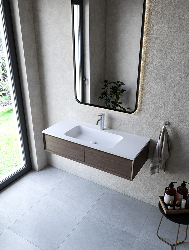 Cristalstone Linea Simpla umywalka meblowa 110x45 cm biały satynowy mat U1100-MCOT/CR