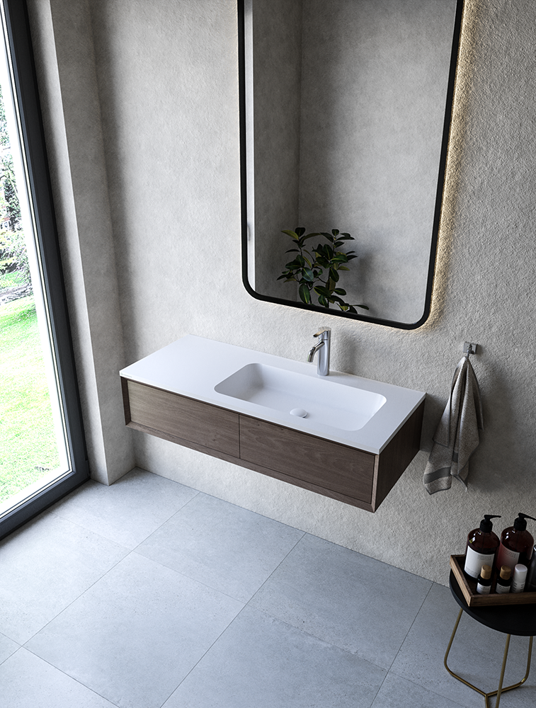 Cristalstone Linea Simpla umywalka meblowa 110x45 cm prawa biały satynowy mat U1100-MBPOT/CR