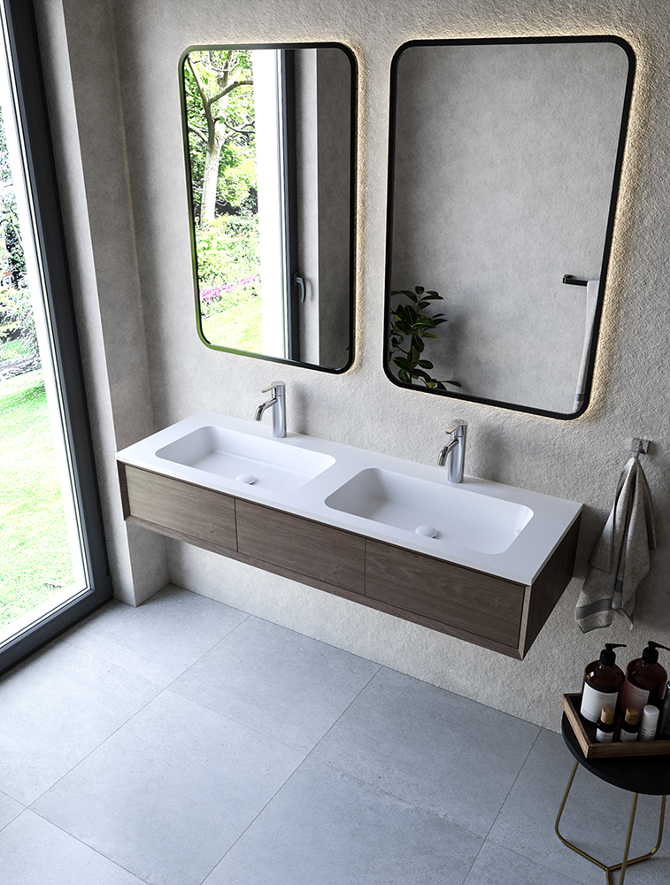 Cristalstone Linea Simpla umywalka meblowa podwójna 140x45 cm biały satynowy mat U1400-2xMOT/CR