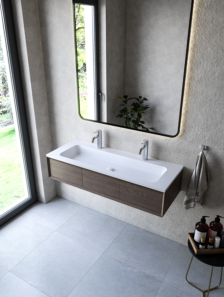 Cristalstone Linea Simpla umywalka meblowa podwójna 120x45 cm biały satynowy mat U1200-MOT/CR