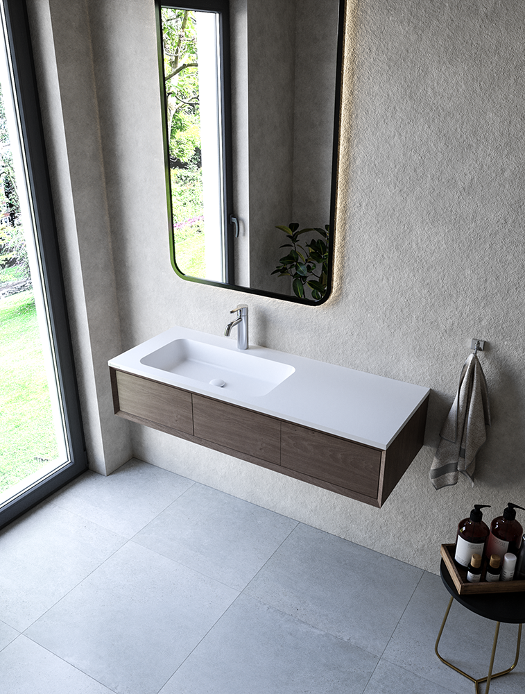 Cristalstone Linea Simpla umywalka meblowa 120x45 cm lewa biały satynowy mat U1200-MBLOT/CR