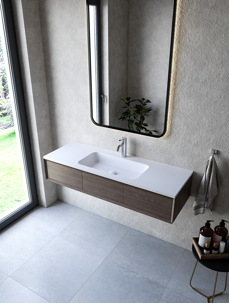 Cristalstone Linea Simpla umywalka meblowa 130x45 cm biały satynowy mat U1300-MCOT/CR