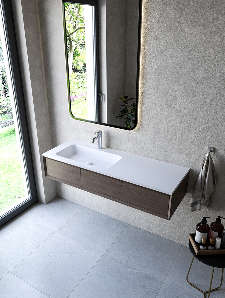 Cristalstone Linea Simpla umywalka meblowa 130x45 cm lewa biały satynowy mat U1300-MBLOT/CR