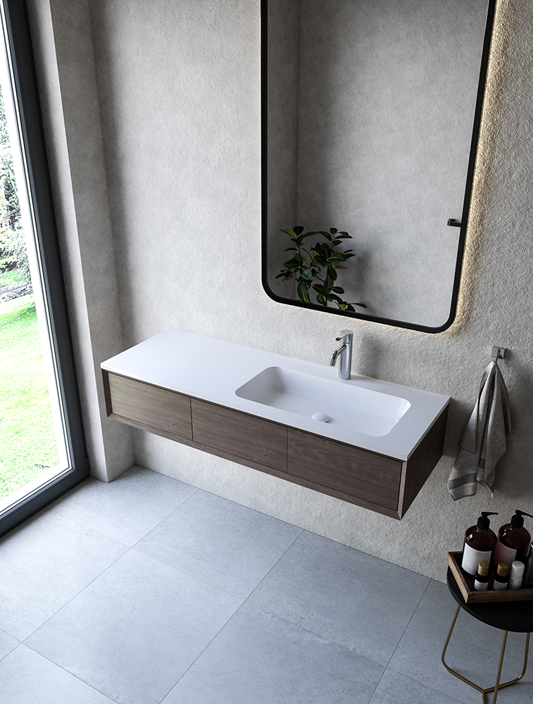 Cristalstone Linea Simpla umywalka meblowa 130x45 cm prawa biały satynowy mat U1300-MBPOT/CR