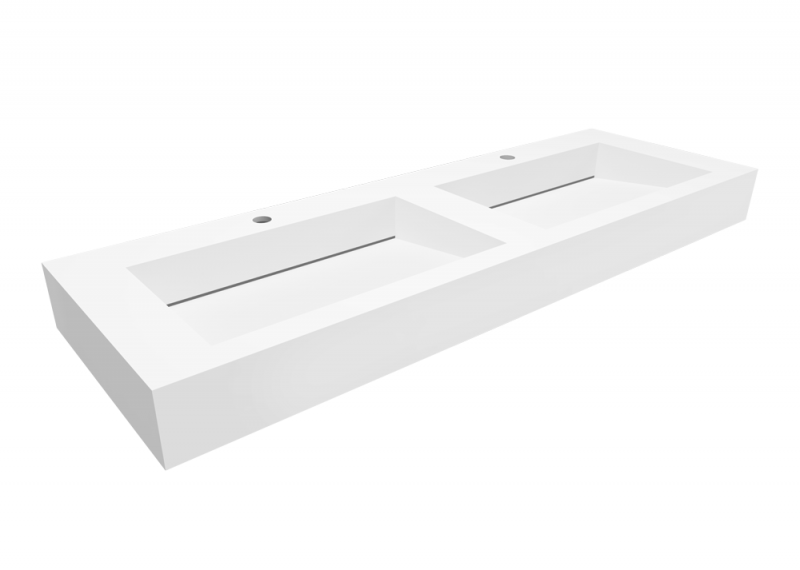 Cristalstone Linea Ideal umywalka podwójna 140x45 cm z odpływem liniowym biały satynowy mat U1400-2XMOLC