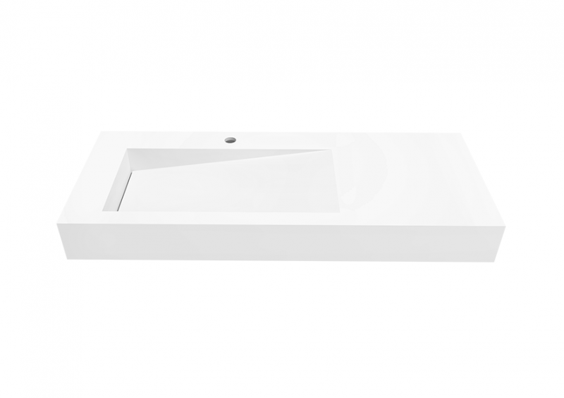 Cristalstone Linea Ideal umywalka z blatem lewa 110x45 cm z odpływem liniowym biały satynowy mat U1100-MBLOLB