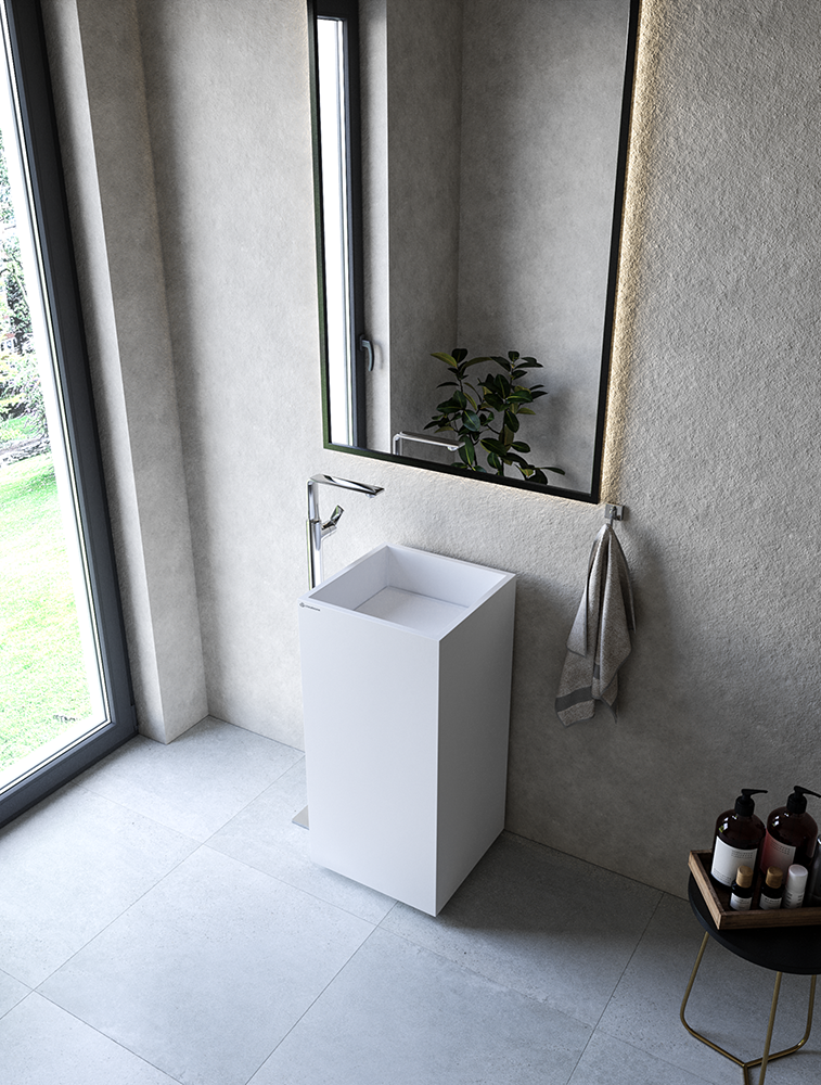 Cristalstone Separado Cubo 85 umywalka wolnostojąca 40x40 cm biały satynowy mat C-85