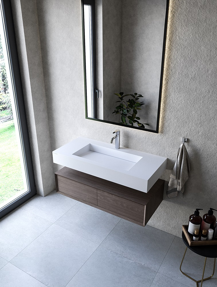 Cristalstone Linea Ideal umywalka 100x45 cm z odpływem liniowym biały satynowy mat U1000-MCOLC