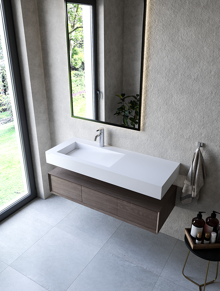 Cristalstone Linea Ideal umywalka 120x45 cm lewa z odpływem liniowym biały satynowy mat U1200-MBLOLB