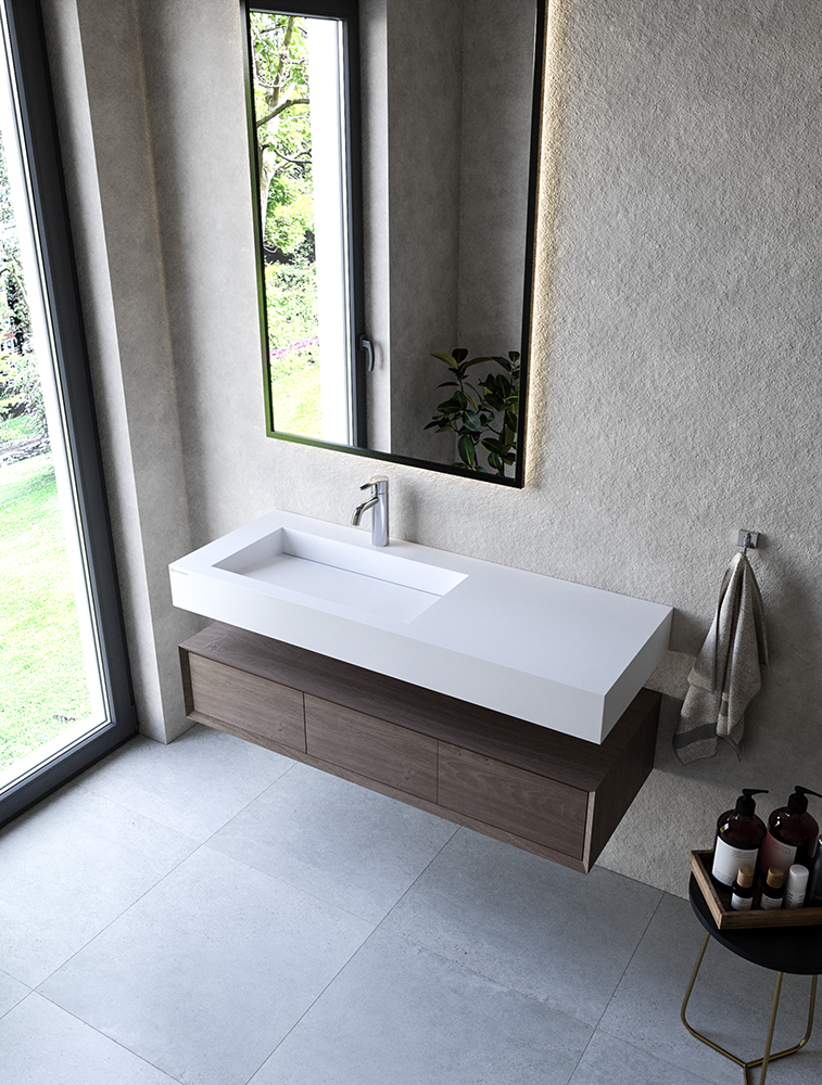 Cristalstone Linea Ideal umywalka 120x45 cm lewa z odpływem liniowym biały satynowy mat U1200-MBLOLC