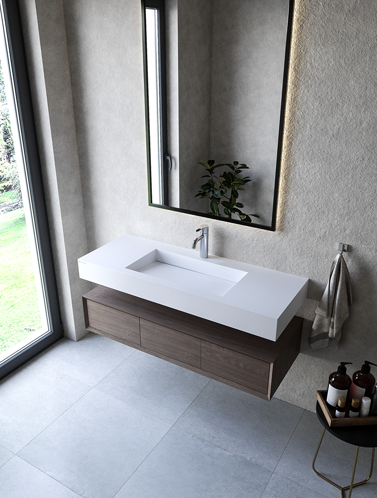 Cristalstone Linea Ideal umywalka 120x45 cm z odpływem liniowym biały satynowy mat U1200-MCOLC