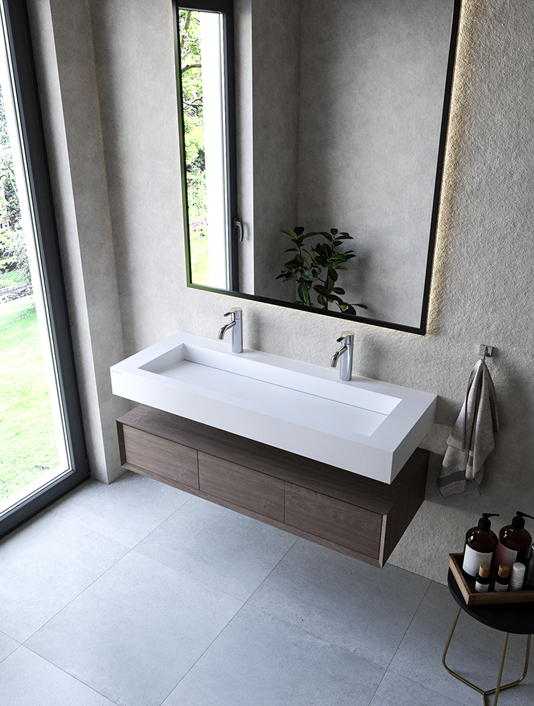 Cristalstone Linea Ideal umywalka 120x45 cm z odpływem liniowym biały satynowy mat U1200-MOLC