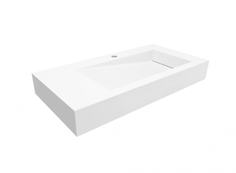 Cristalstone Linea Ideal umywalka prawa 90x45 cm z odpływem liniowym biały satynowy mat U900-MBPOLB