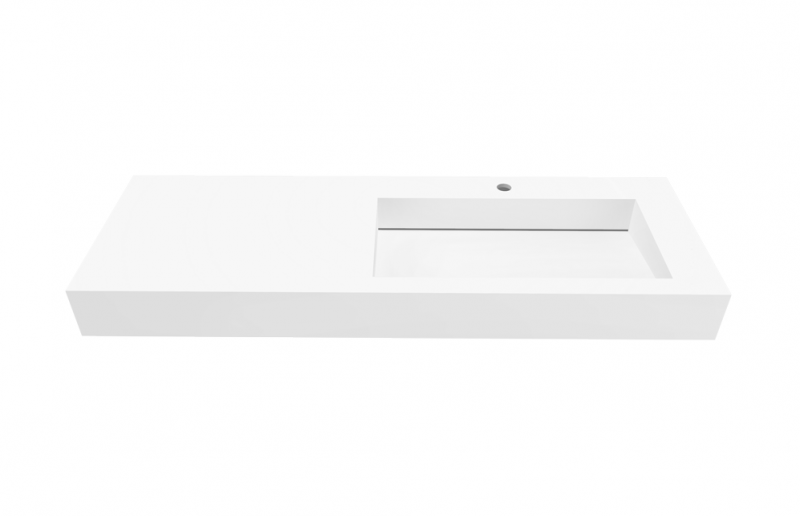 Cristalstone Linea Ideal umywalka z blatem prawa 130x45 cm z odpływem liniowym biały satynowy mat U1300-MBPOLC