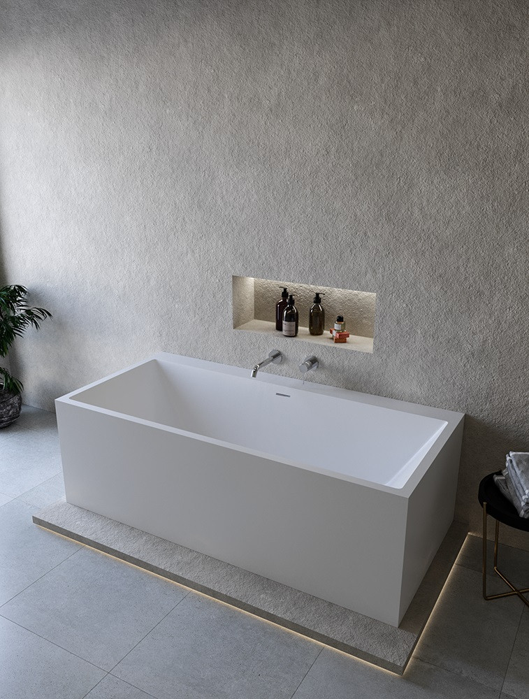 Cristalstone Linea Ideal wanna wolnostojąca z półką 170x80 cm biały matowy, satynowy mat W1700-WRT12