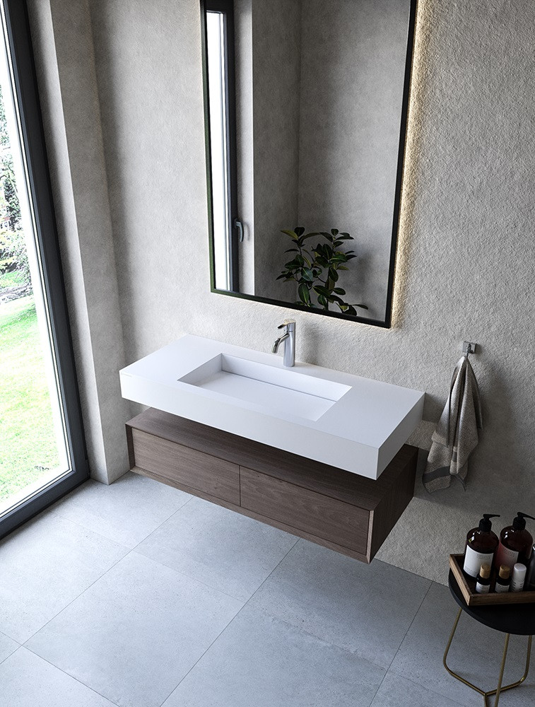 Cristalstone Linea Ideal umywalka 110x45 cm z odpływem liniowym biały satynowy mat U1100-MCOLC