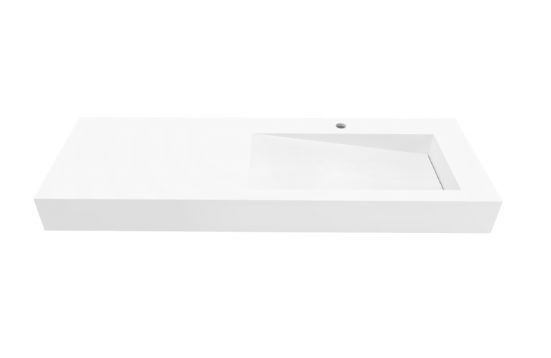 Cristalstone Linea Ideal umywalka z blatem prawa 130x45 cm z odpływem liniowym biały satynowy mat U1300-MBPOLB