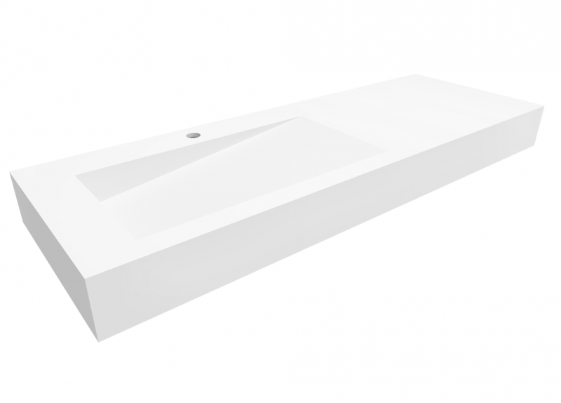 Cristalstone Linea Ideal umywalka z blatem lewa 130x45 cm z odpływem liniowym biały satynowy mat U1300-MBLOLB