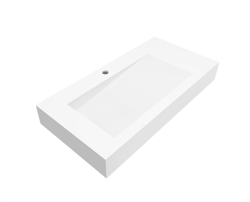 Cristalstone Linea Ideal umywalka lewa 90x45 cm z odpływem liniowym biały satynowy mat U900-MBLOLB