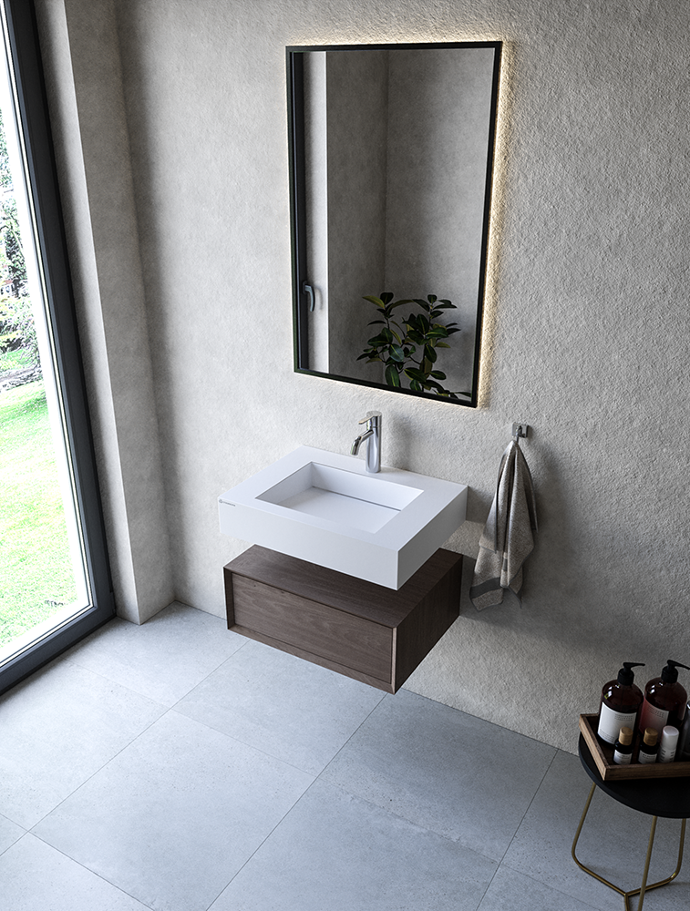 Cristalstone Linea Ideal umywalka 60x45 cm z odpływem liniowym biały satynowy mat U600-MCOLC