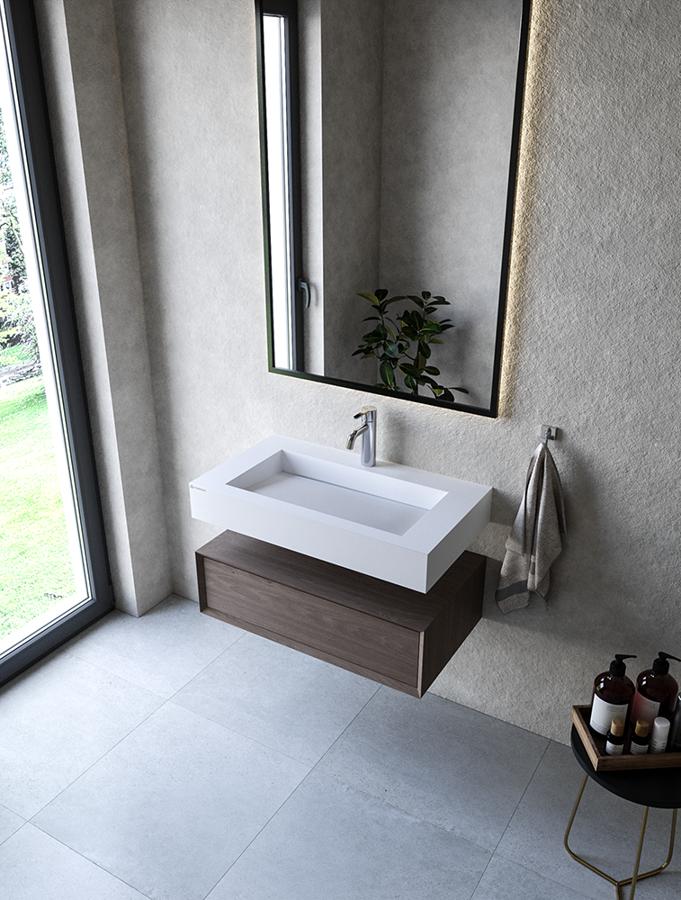 Cristalstone Linea Ideal umywalka 80x45 cm z odpływem liniowym biały satynowy mat U800-MCOLC